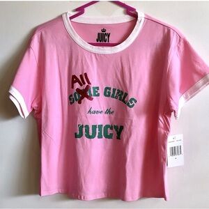 Juicy Couture Woman’s Pink Graphic Crop Top Tee MEDIUM NEW WITH TAGS
